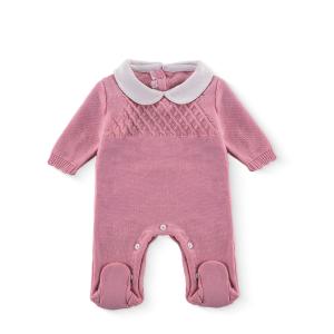 Baby Diamond Knit Footed Romper with Peter Pan Collar