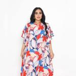 Italian silk crepe dress with wide sleeves
