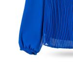 Women's Pleated Long Sleeve Round Neck Top Blouse