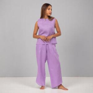 LABEL Women Linen Sleeveless Top and Pant Set