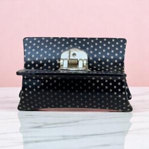 Noir Retro Dot Hair Claw with Gloss Finish & Gold-Grip Teeth