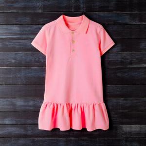 Kids Ruffle Hem Polo Dress  Ribbed Collar & Stretch Knit