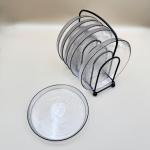 Round glass plates 6 pices Set with 1 elegant black metal stand