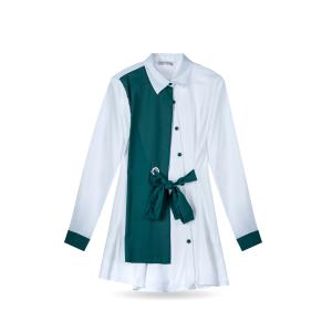 Women's Colorblock Ring-Belt Shirt Dress