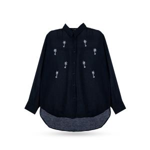 Women’s Embroidered Button-Down Shirt with High-Low Hem