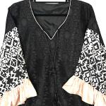 Rose LIne Kaftan Dress  Printed Sleeves Ruffle Cuffs with Drawstring Detail