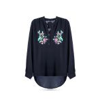 Women's Tunic Top with Floral Embroidery  Long Sleeve High-Low Blouse