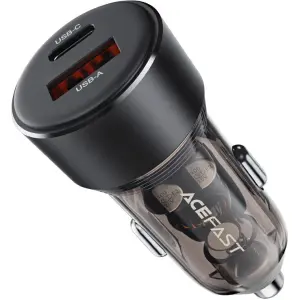 ايس فاست شاحن سيارة B12 ثنائي المنفذ (USB-A+USB-C) بقوة 60 وات، أسود