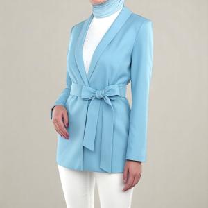 Ladies Elegant Belted Long Sleeve Open Front Jacket