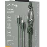 كابل Voltme Powerlink Rugg مزدوج من النايلون - Type C إلى Lightning، 3A / 2.0M، موصل من سبائك الزنك - أخضر