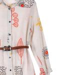 Women's Button-Down Tunic Dress with Belt – Floral Print Long Sleeve