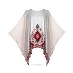 Women's Ethnic Print Kaftan with Red Tribal Motif and Flowing Sleeves