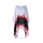 Women's Tropical Print Kaftan with Red Palm Leaf Design