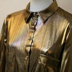 Women's Metallic Gold Long-Sleeve Shirt and Wide-Leg Pants Set