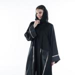 Abaya with Metallic-Trimmed Velvet Panels & Patch Pockets with Hijab