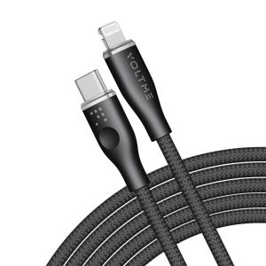 كابل Voltme Powerlink Rugg مزدوج النايلون - Type C إلى Lightning(3A / 1.2) - موصل من سبائك الزنك - أسود