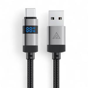 ايس فاست كابل شحن وبيانات بشاشة رقمية من سبائك الزنك C15-04 USB إلى Type-C