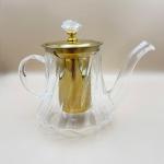 Crystal Knob Glass Teapot with Gold Stainless Steel Infuser