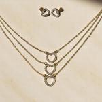 Layered Heart Pendant Necklace & Earring Set