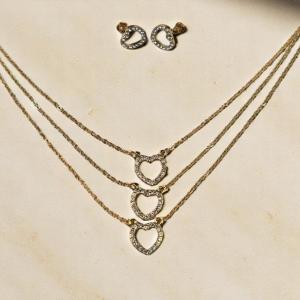 Layered Heart Pendant Necklace & Earring Set