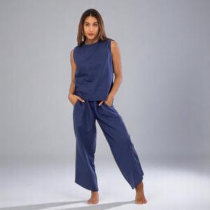 LABEL Women Linen Sleeveless Top and Pant Set