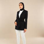 Ladies Elegant Belted Long Sleeve Open Front Jacket