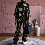 Geometric Dot Line Pattern Oversized Tunic and Wide-Leg Pant Co-ord Set