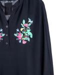 Women's Tunic Top with Floral Embroidery  Long Sleeve High-Low Blouse