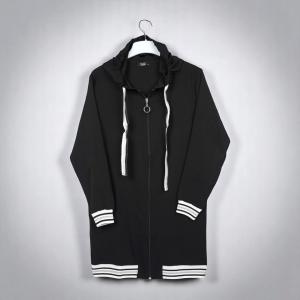 Women's Solid Zipper Front Drawstring Long Sleeve Hoodie