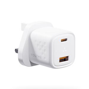 فولتمي شاحن الحائط ريفو 30 ديو CA (30 واط) أبيض - شاحن سريع مضغوط بتقنية GaN وبمنفذي USB-C