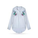 Women's Embroidered Tunic Shirt with Colorful Floral Chest Design