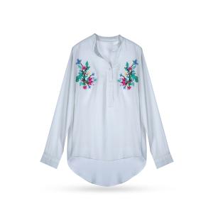 Women's Embroidered Tunic Shirt with Colorful Floral Chest Design